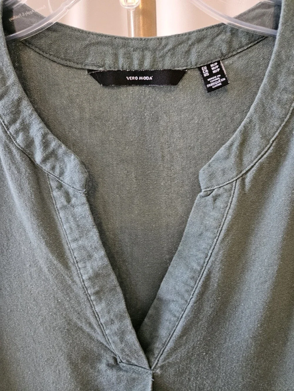 Vero Moda Green Linen Blend V-Neck Top Size M Petite